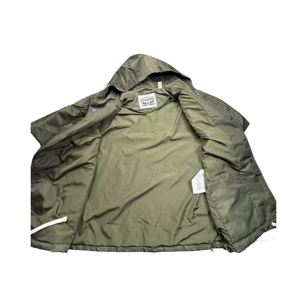 Levi Strauss & Co Windbreaker Men M Olive Hooded Coach Jacket Graphic Proto Type